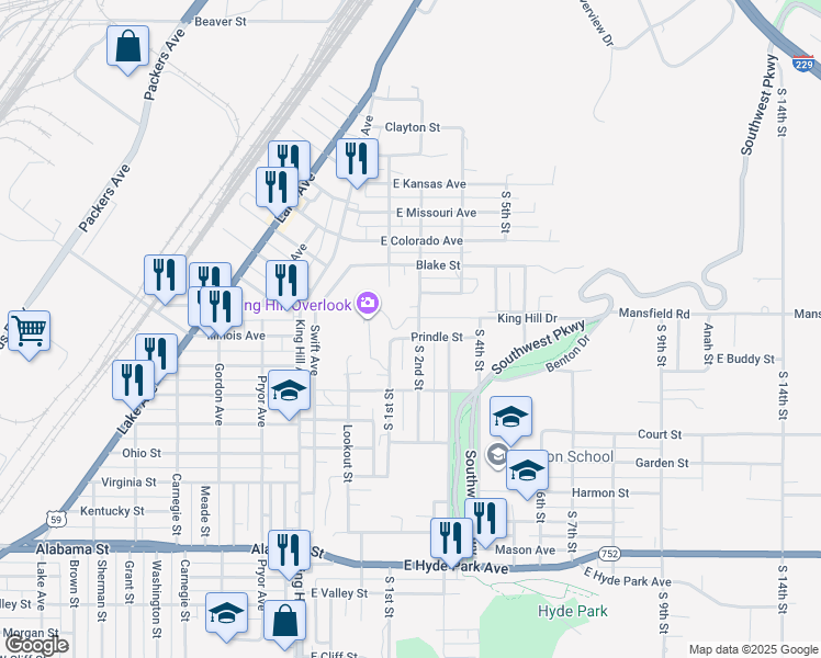 map of restaurants, bars, coffee shops, grocery stores, and more near 5505 South 1st Street in Saint Joseph