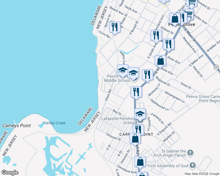 map of restaurants, bars, coffee shops, grocery stores, and more near 217 Hayes Street in Carneys Point Township