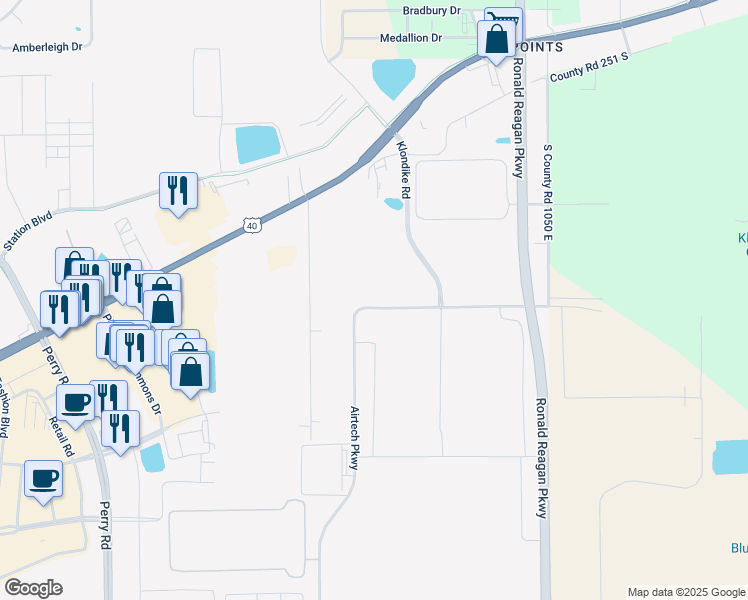 map of restaurants, bars, coffee shops, grocery stores, and more near 390 Airtech Parkway in Plainfield
