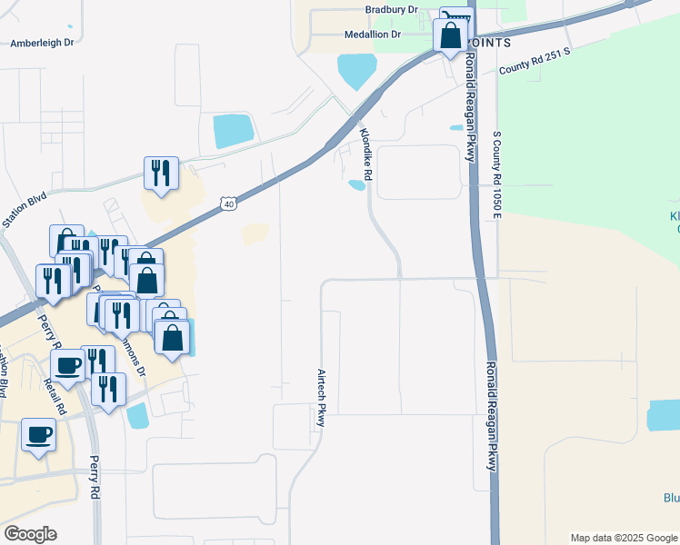 map of restaurants, bars, coffee shops, grocery stores, and more near 390 Airtech Parkway in Plainfield