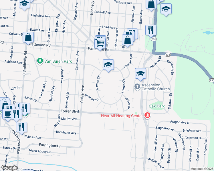 map of restaurants, bars, coffee shops, grocery stores, and more near 12 Delano Place in Kettering