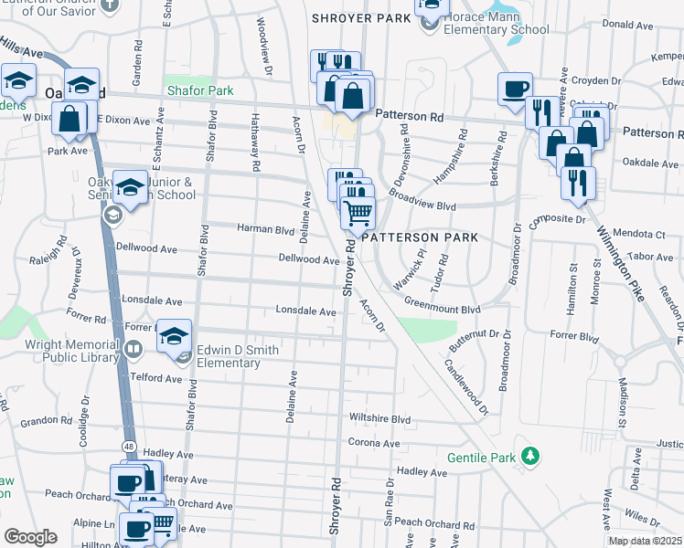 map of restaurants, bars, coffee shops, grocery stores, and more near 435 Greenmount Boulevard in Dayton