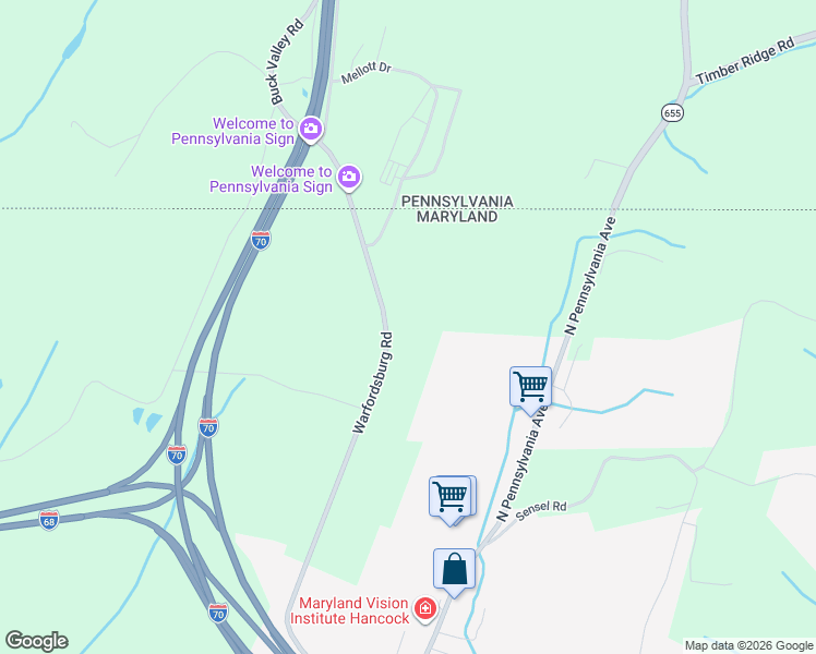 map of restaurants, bars, coffee shops, grocery stores, and more near 14795-14949 Warfordsburg Road in Hancock