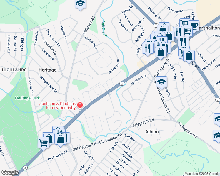 map of restaurants, bars, coffee shops, grocery stores, and more near in New Castle County