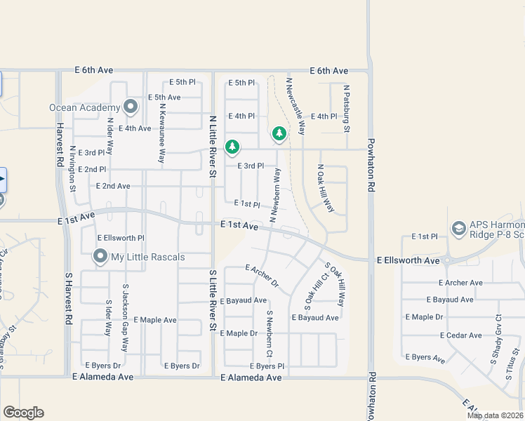 map of restaurants, bars, coffee shops, grocery stores, and more near 25954 East 1st Place in Aurora