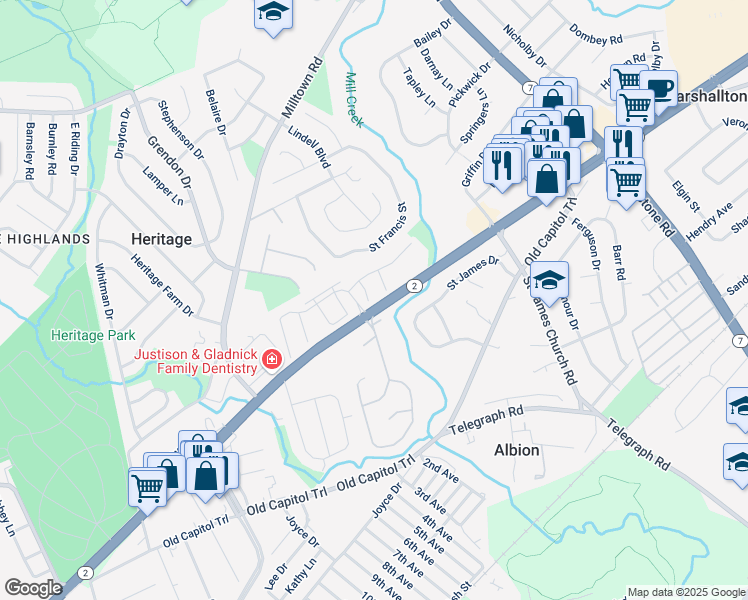 map of restaurants, bars, coffee shops, grocery stores, and more near in New Castle County