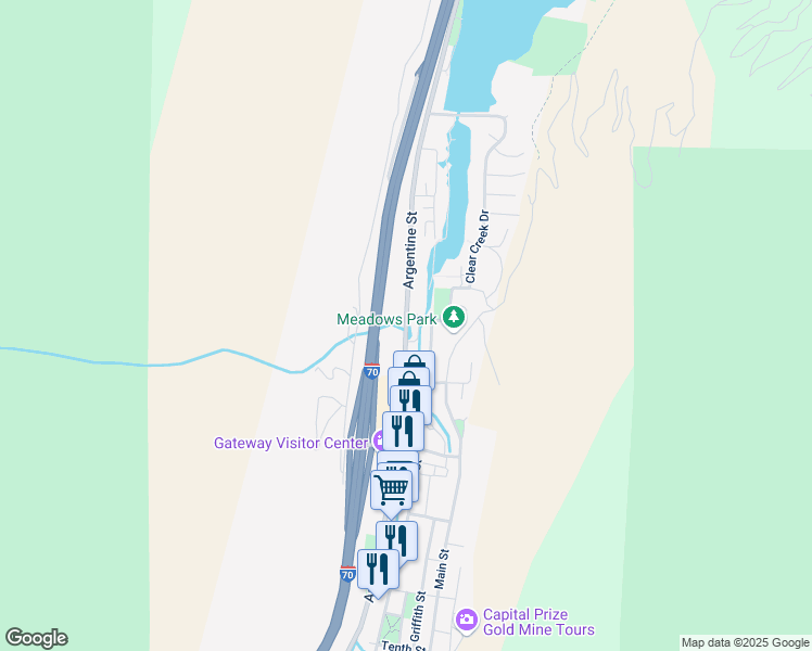 map of restaurants, bars, coffee shops, grocery stores, and more near Argentine Street in Georgetown