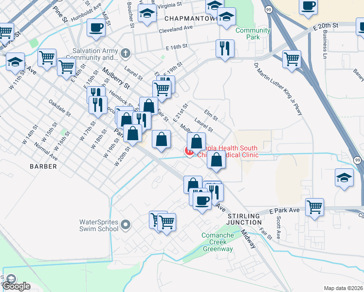 map of restaurants, bars, coffee shops, grocery stores, and more near 2140 Fair Street in Chico