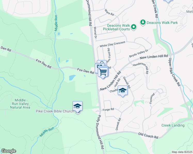 map of restaurants, bars, coffee shops, grocery stores, and more near Polly Drummond Hill Road in Newark