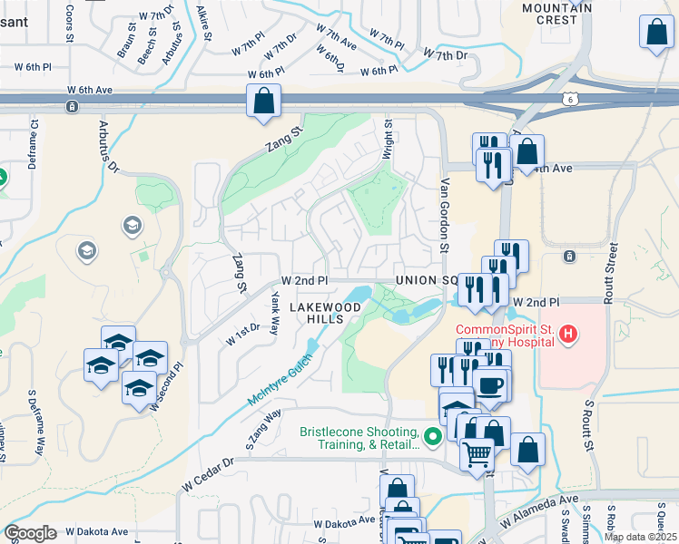 map of restaurants, bars, coffee shops, grocery stores, and more near 212 Wright Street in Lakewood