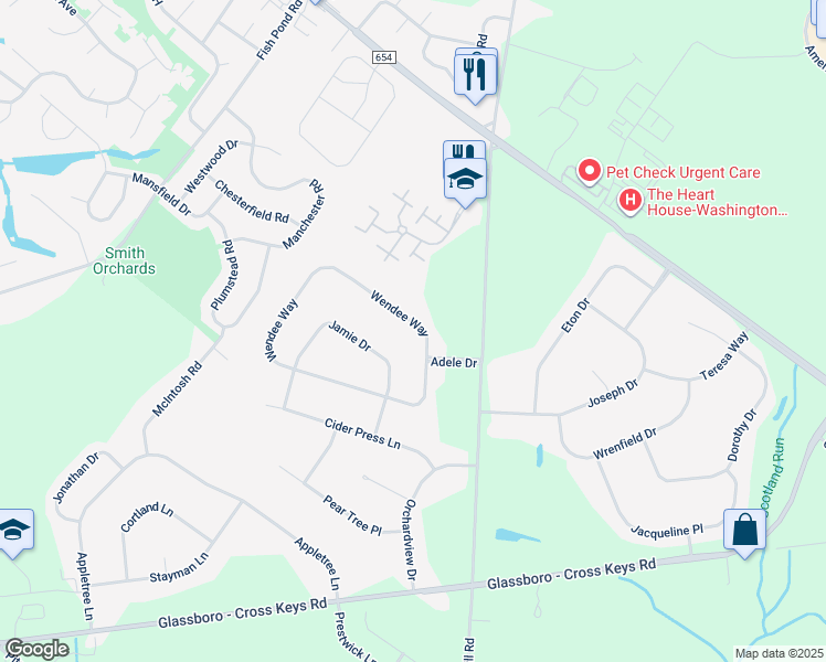 map of restaurants, bars, coffee shops, grocery stores, and more near 5 Wendee Way in Washington Township