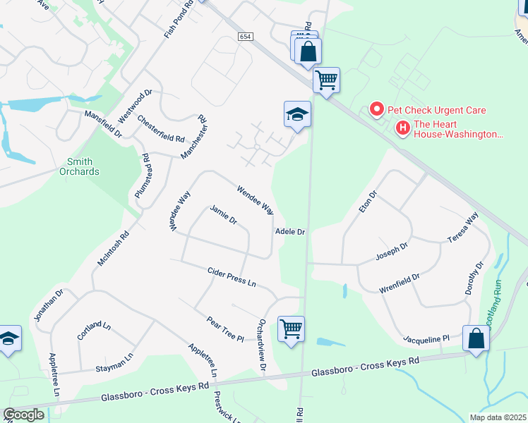 map of restaurants, bars, coffee shops, grocery stores, and more near 5 Wendee Way in Washington Township