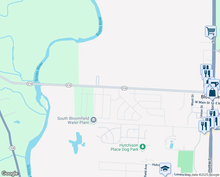 map of restaurants, bars, coffee shops, grocery stores, and more near 905 Ohio 316 in Ashville