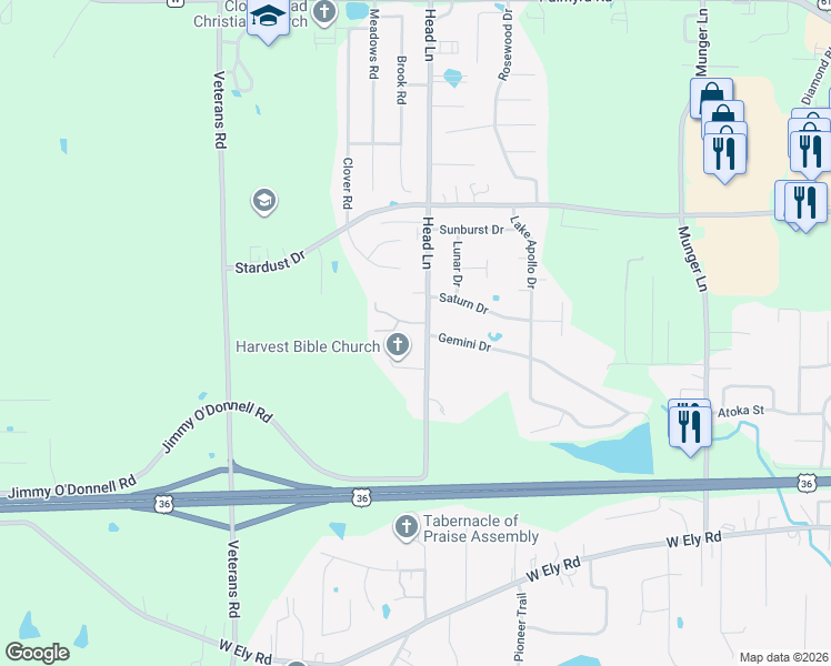 map of restaurants, bars, coffee shops, grocery stores, and more near 455 Head Lane in Hannibal