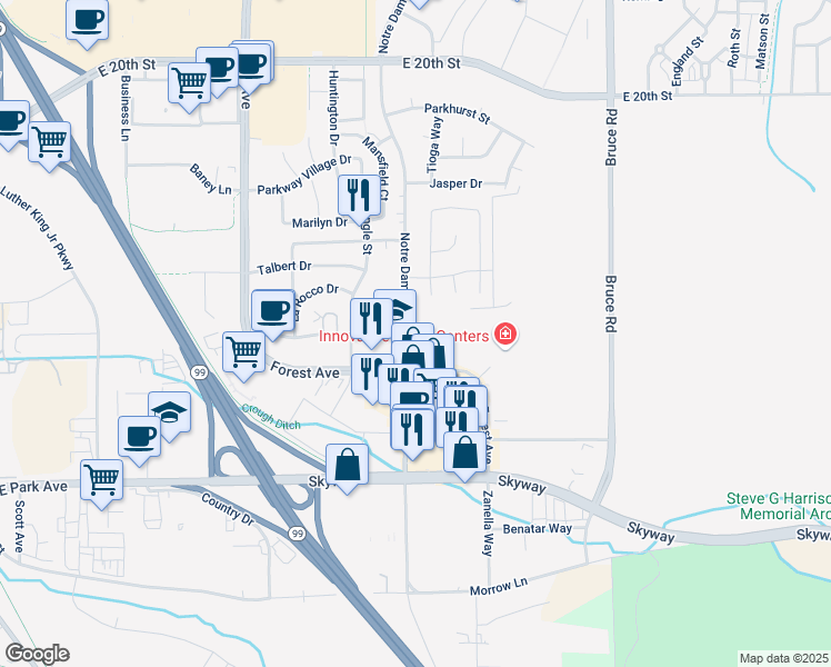 map of restaurants, bars, coffee shops, grocery stores, and more near in Chico