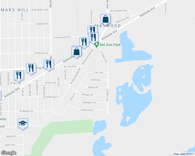 map of restaurants, bars, coffee shops, grocery stores, and more near 3450 East 6th Avenue in Indianapolis