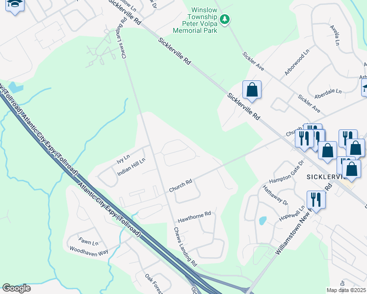 map of restaurants, bars, coffee shops, grocery stores, and more near 17 Juniper Lane in Sicklerville