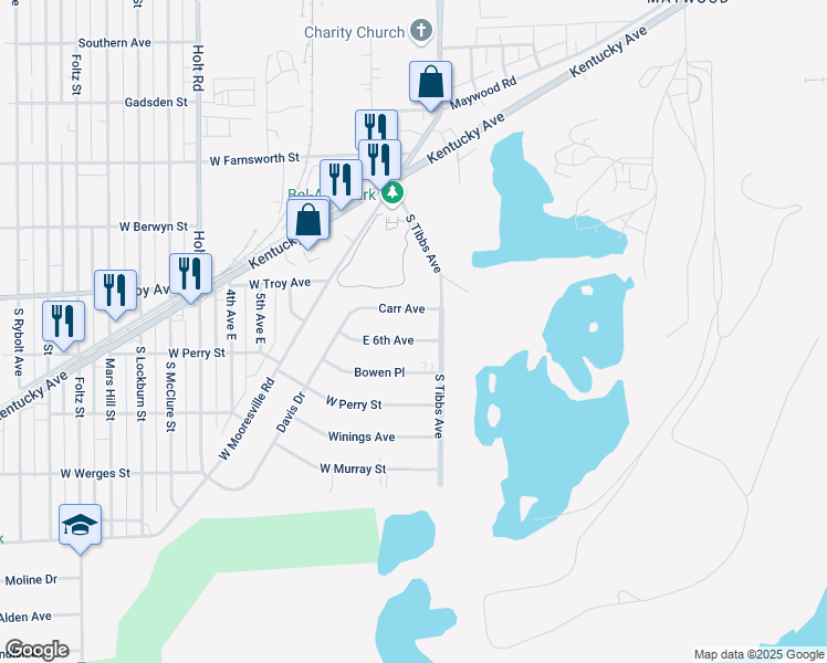 map of restaurants, bars, coffee shops, grocery stores, and more near 3426 Carr Avenue in Indianapolis