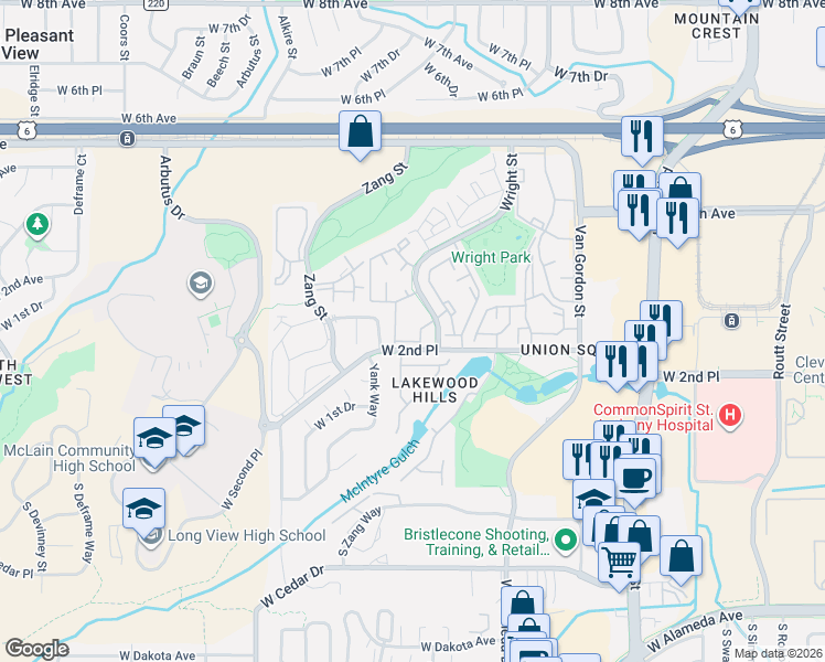 map of restaurants, bars, coffee shops, grocery stores, and more near 312 Wright Street in Lakewood