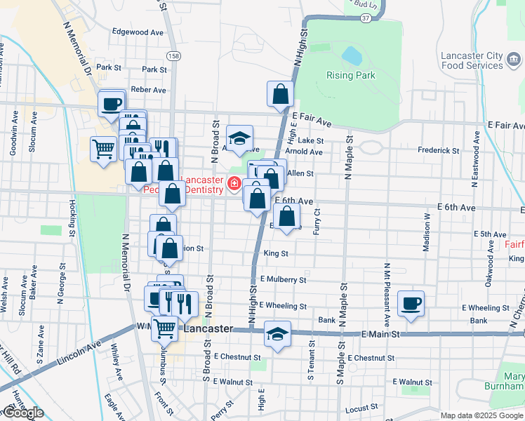 map of restaurants, bars, coffee shops, grocery stores, and more near 167 East 6th Avenue in Lancaster