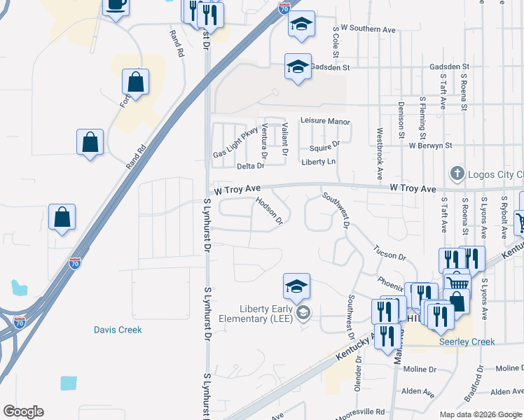 map of restaurants, bars, coffee shops, grocery stores, and more near 5062 Hodson Drive in Indianapolis
