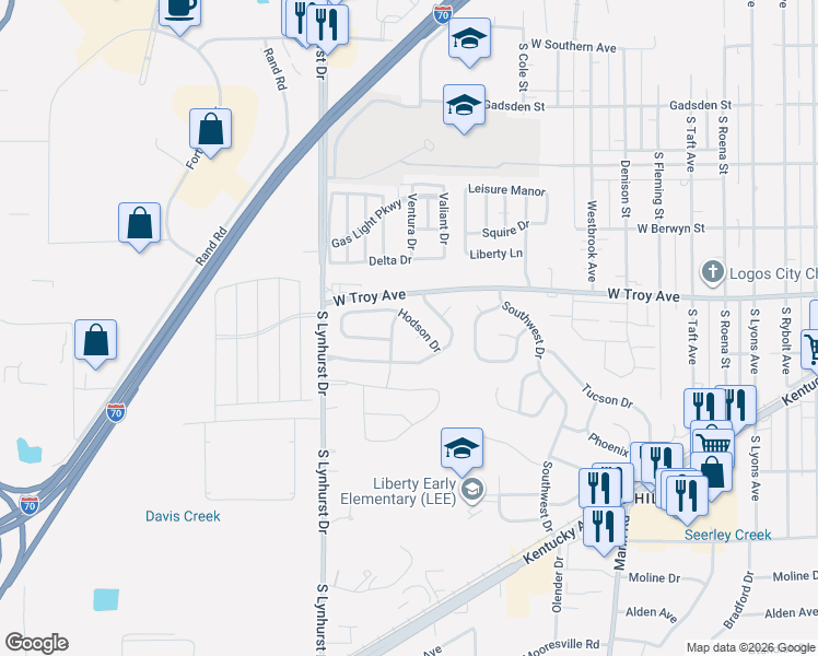 map of restaurants, bars, coffee shops, grocery stores, and more near 5062 Hodson Drive in Indianapolis