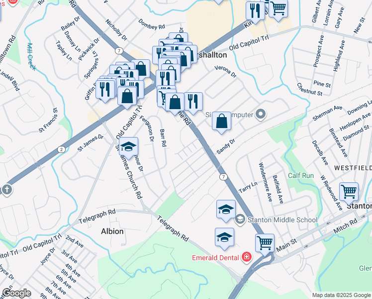 map of restaurants, bars, coffee shops, grocery stores, and more near 2006 Delaware 7 in Wilmington
