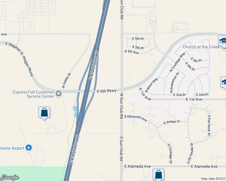 map of restaurants, bars, coffee shops, grocery stores, and more near 22470 East 6th Parkway in Aurora
