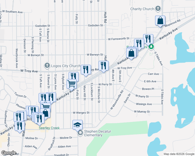 map of restaurants, bars, coffee shops, grocery stores, and more near 3021 Kentucky Avenue in Indianapolis