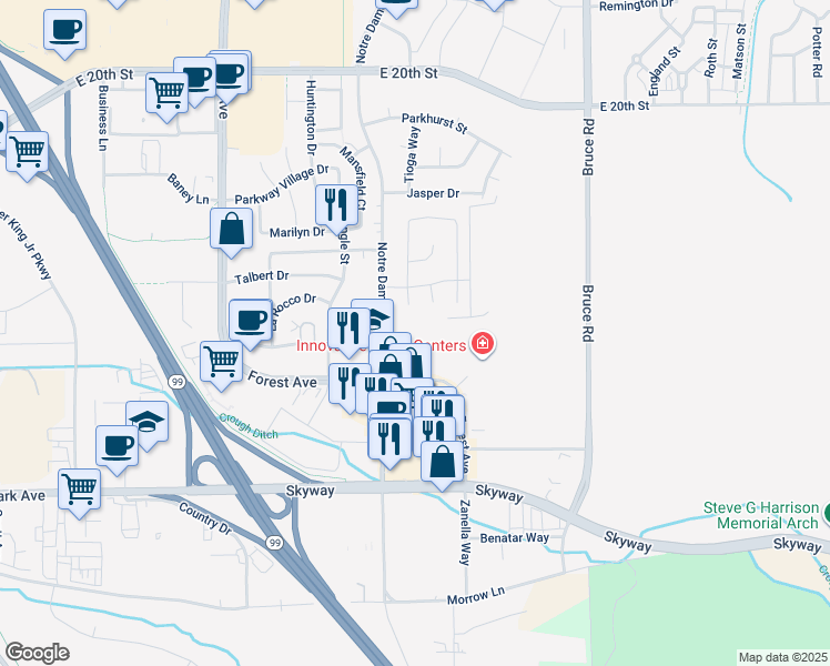 map of restaurants, bars, coffee shops, grocery stores, and more near 5 Cecil Place in Chico
