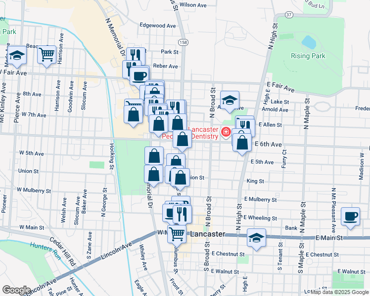 map of restaurants, bars, coffee shops, grocery stores, and more near 147 West 6th Avenue in Lancaster
