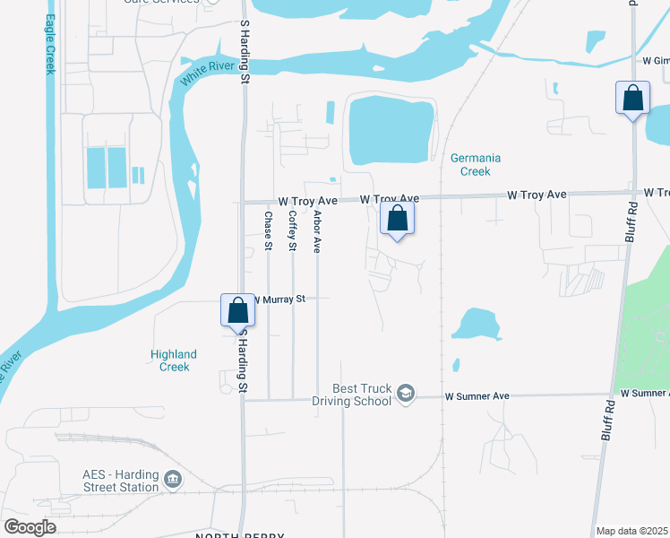 map of restaurants, bars, coffee shops, grocery stores, and more near 3100 Division Street in Indianapolis