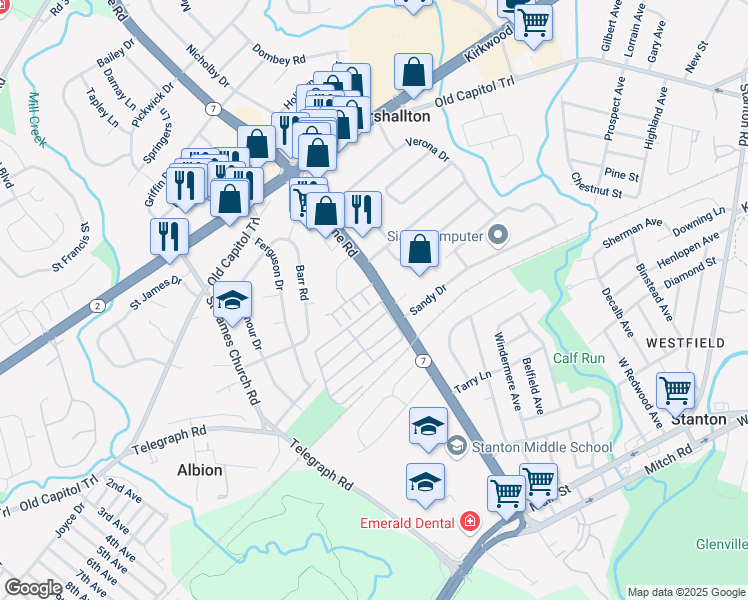 map of restaurants, bars, coffee shops, grocery stores, and more near 1099 North French Street in Wilmington