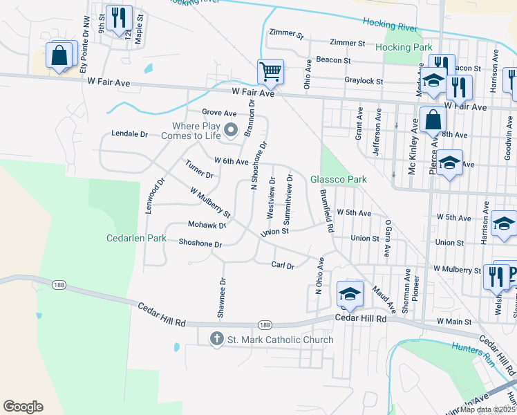 map of restaurants, bars, coffee shops, grocery stores, and more near 505 Westview Drive in Lancaster