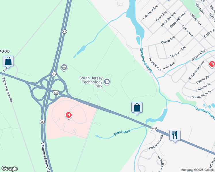 map of restaurants, bars, coffee shops, grocery stores, and more near 107 Gilbreth Parkway in Mantua Township