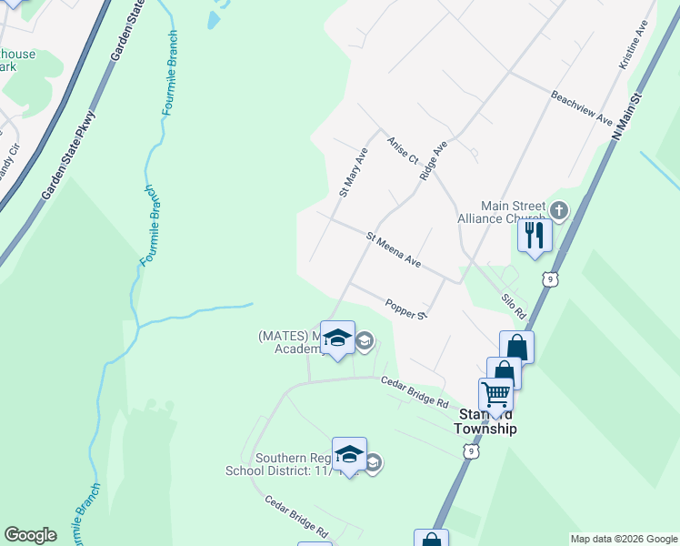 map of restaurants, bars, coffee shops, grocery stores, and more near 41 Saint Mary Avenue in Stafford Township