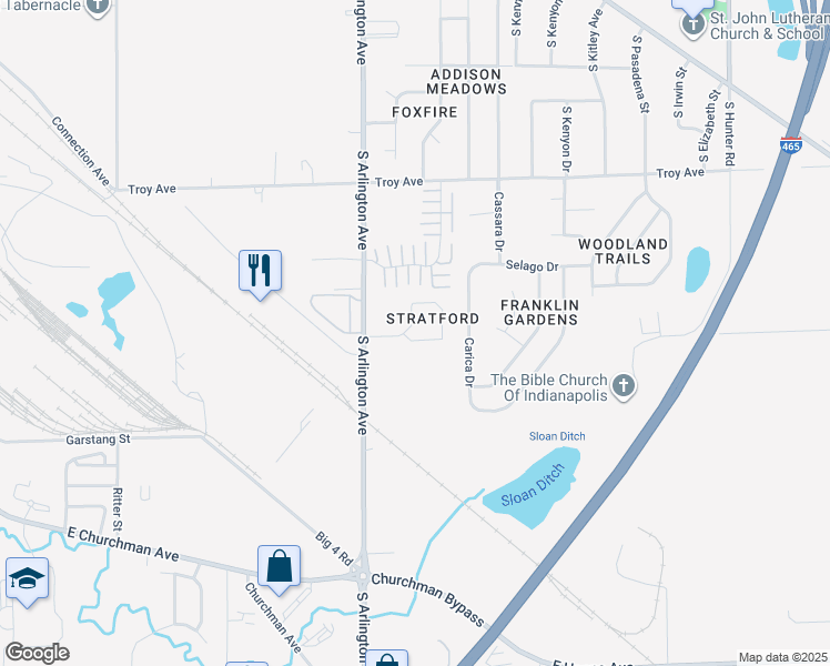 map of restaurants, bars, coffee shops, grocery stores, and more near 6144 Castleford Drive in Indianapolis