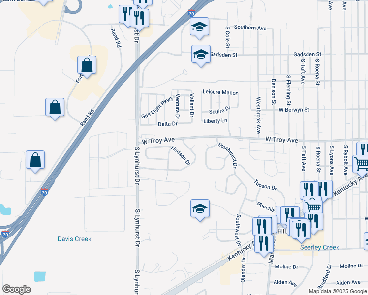 map of restaurants, bars, coffee shops, grocery stores, and more near 3036 Seerley Creek Drive in Indianapolis