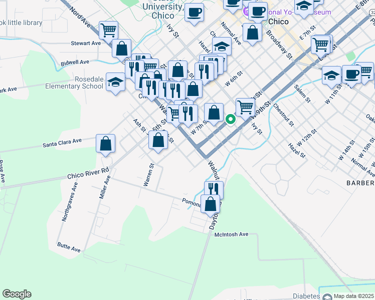 map of restaurants, bars, coffee shops, grocery stores, and more near in Chico