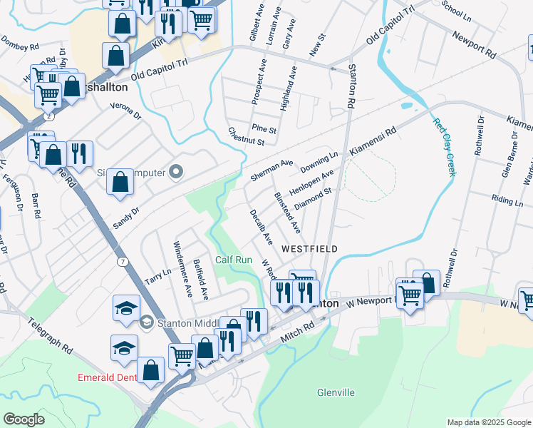 map of restaurants, bars, coffee shops, grocery stores, and more near 2304 Henlopen Avenue in Wilmington