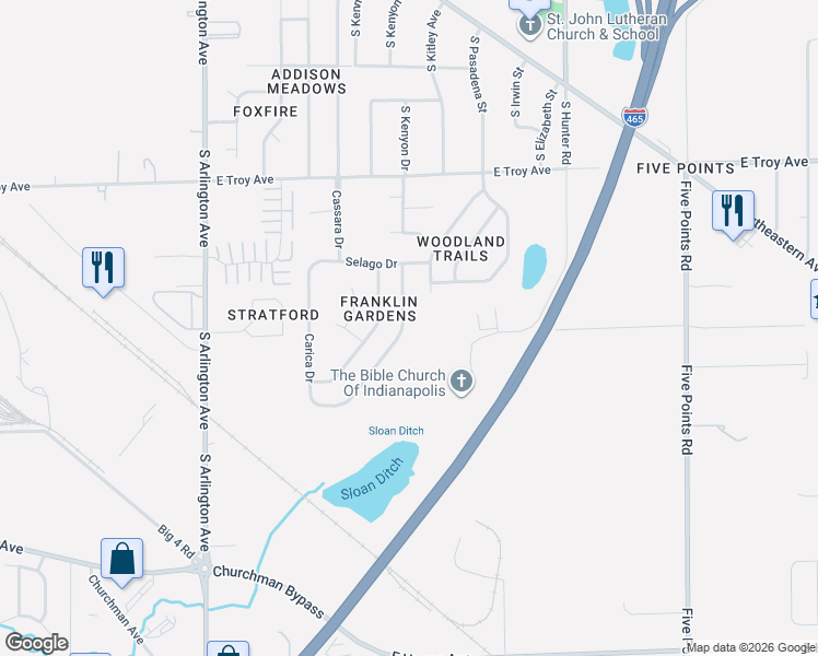 map of restaurants, bars, coffee shops, grocery stores, and more near 3307 Capsella Lane in Indianapolis