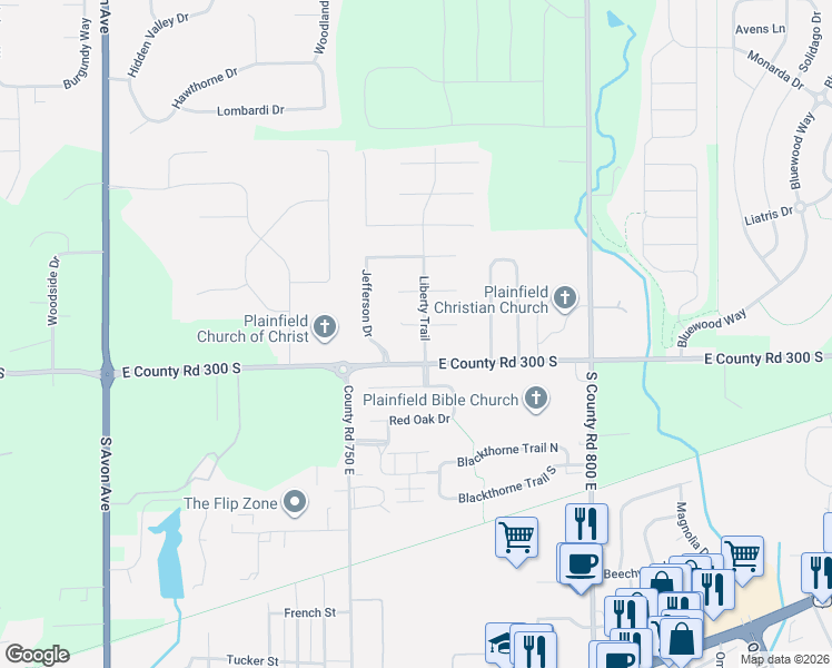 map of restaurants, bars, coffee shops, grocery stores, and more near 7609 Apothecary Court in Plainfield