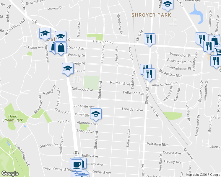 map of restaurants, bars, coffee shops, grocery stores, and more near 235 Dellwood Avenue in Dayton