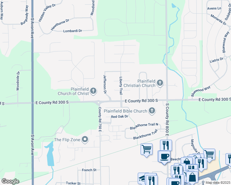 map of restaurants, bars, coffee shops, grocery stores, and more near 7609 Apothecary Court in Plainfield