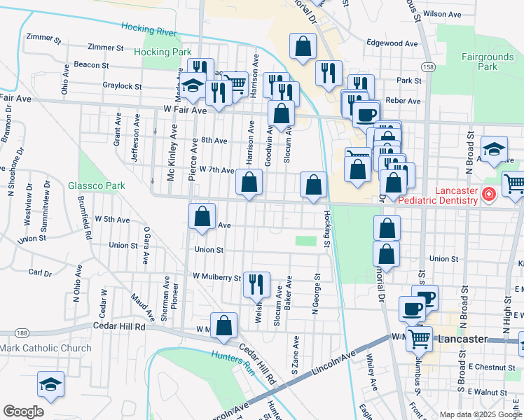 map of restaurants, bars, coffee shops, grocery stores, and more near 529 Goodwin Avenue in Lancaster