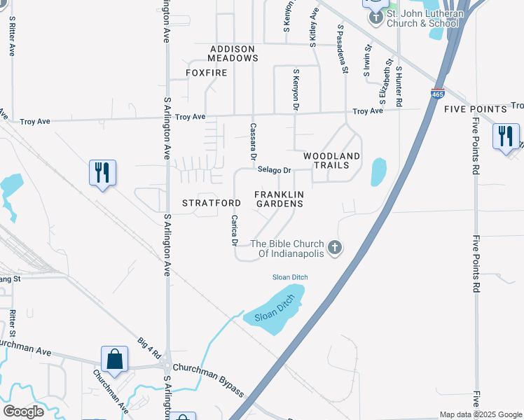map of restaurants, bars, coffee shops, grocery stores, and more near 3313 Abaca Court in Indianapolis