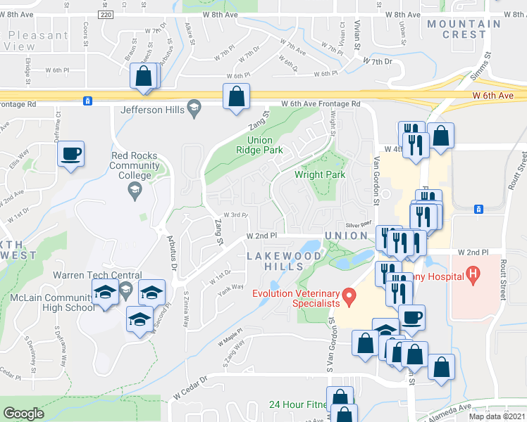 map of restaurants, bars, coffee shops, grocery stores, and more near 211 Wright Street in Lakewood