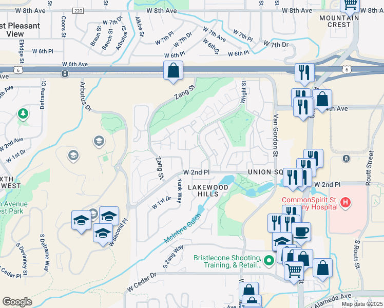 map of restaurants, bars, coffee shops, grocery stores, and more near 211 Wright Street in Lakewood
