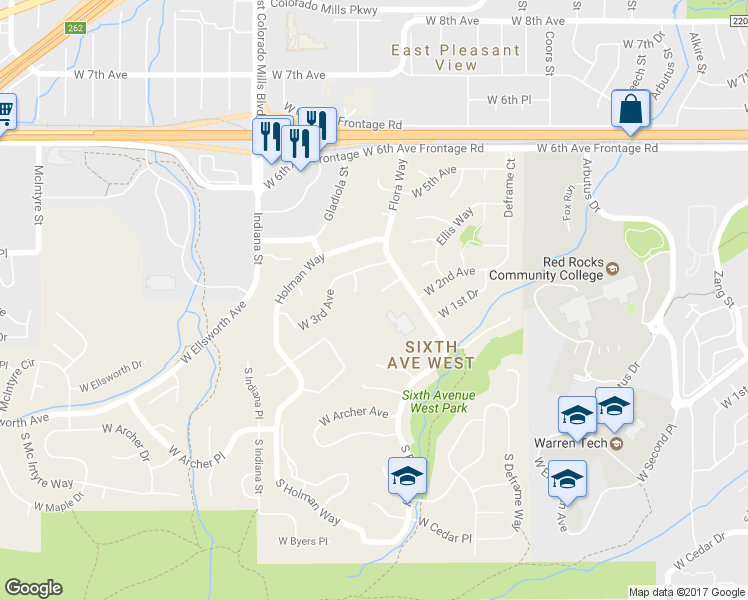 map of restaurants, bars, coffee shops, grocery stores, and more near 14392 West 2nd Place in Golden