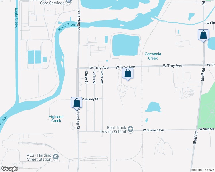 map of restaurants, bars, coffee shops, grocery stores, and more near 3100 Division Street in Indianapolis